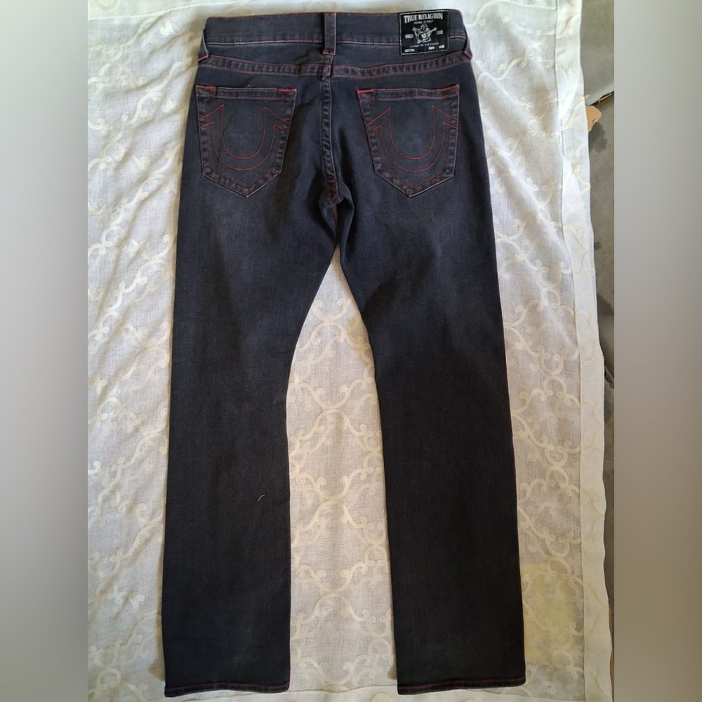 True Religion Ricky Grey Pre Ripped Relaxed Fit Straight Jeans Men Size 33